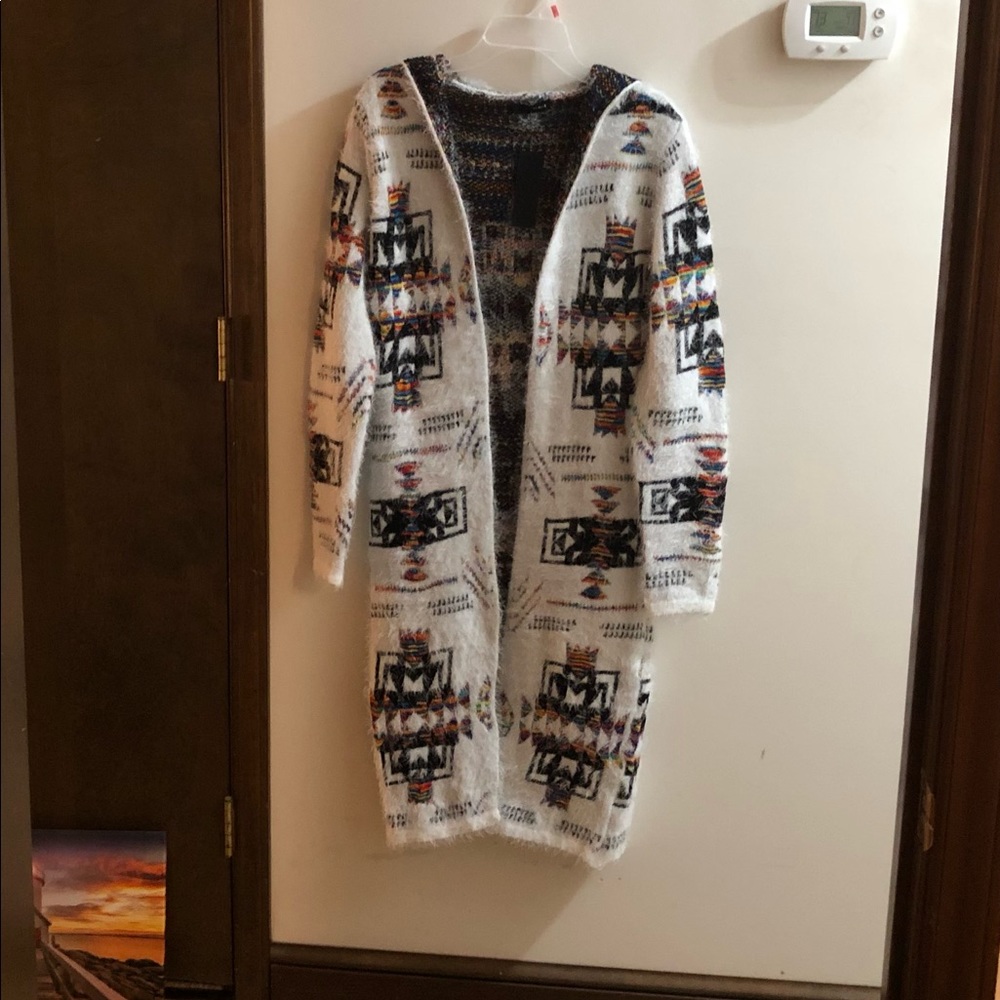 Beautiful Aztec sweater coat with hood. So soft and cozy. Beautiful colors!!!